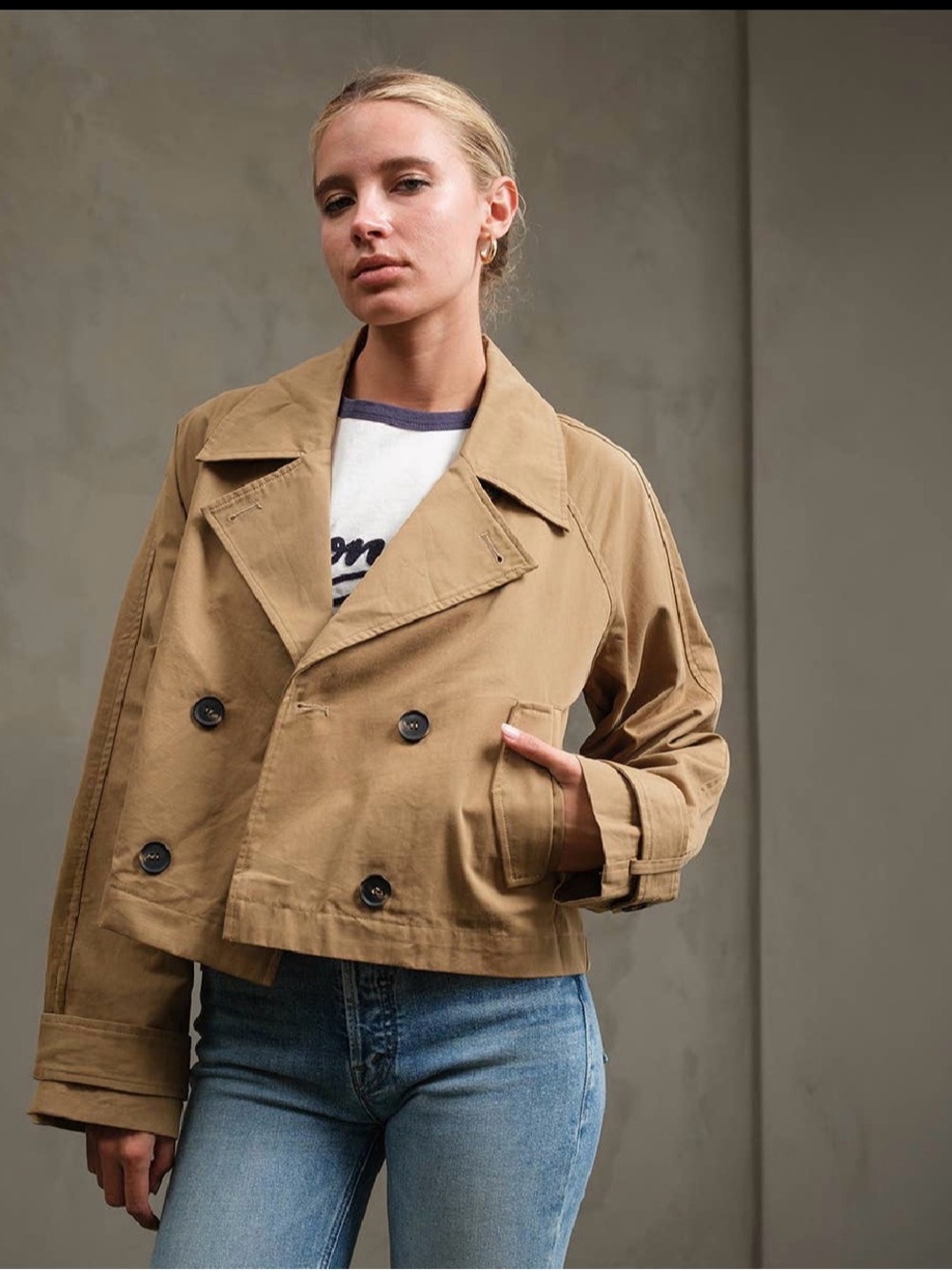 NWT Cotton Blend Cropped Trench Jacket - Tan